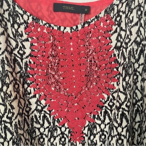 THML Black, White & Red Embroidered Spaghetti Strap Blouse – Size Medium - Picture 3 of 8